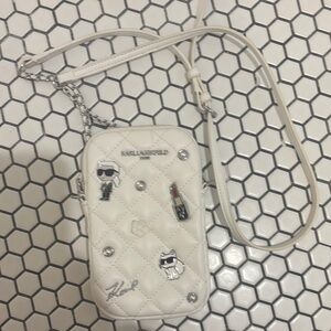 Karl Lagerfeld White Quilted Crossbody Phone Bag